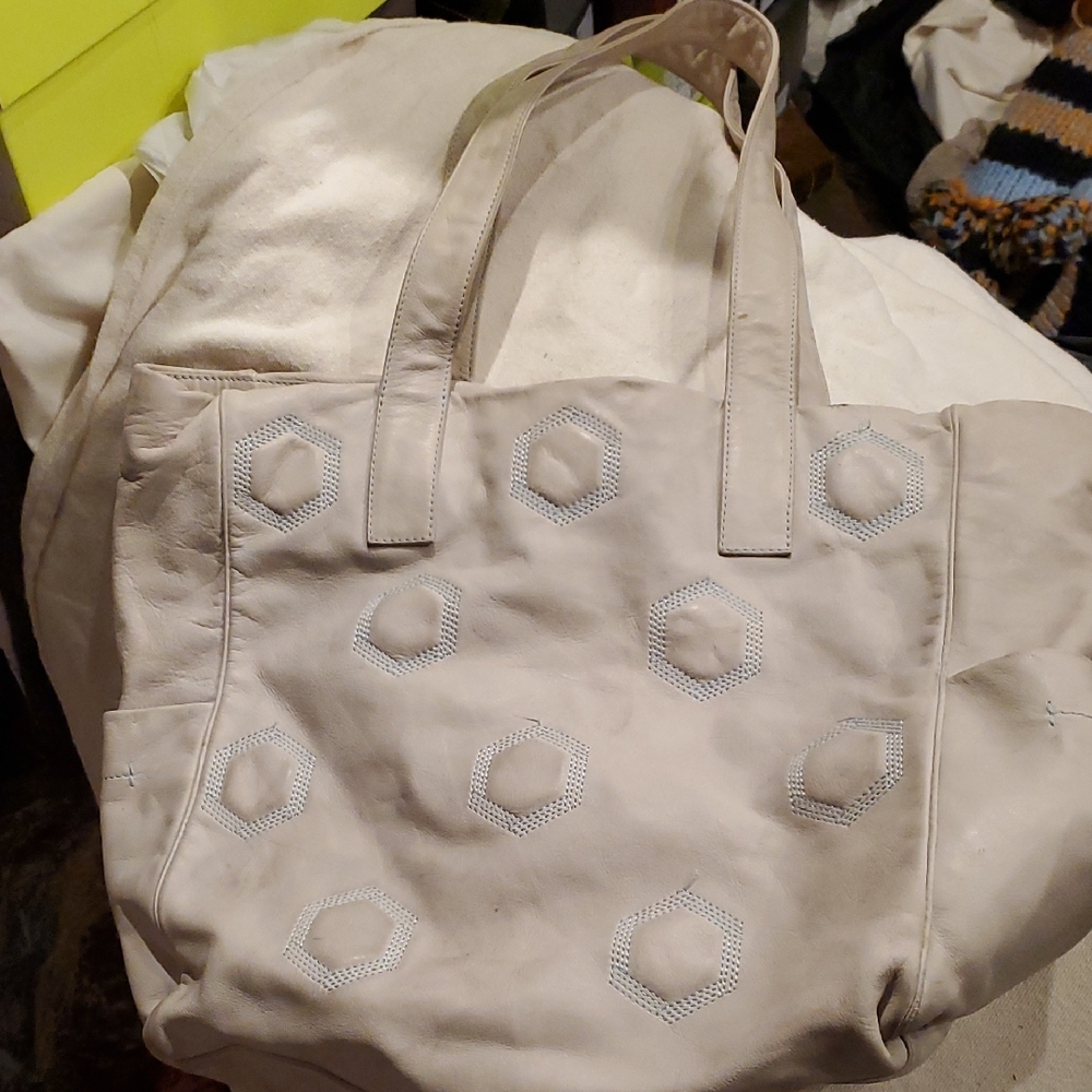 Made In Italy Pale Blue Leather Tote Bag